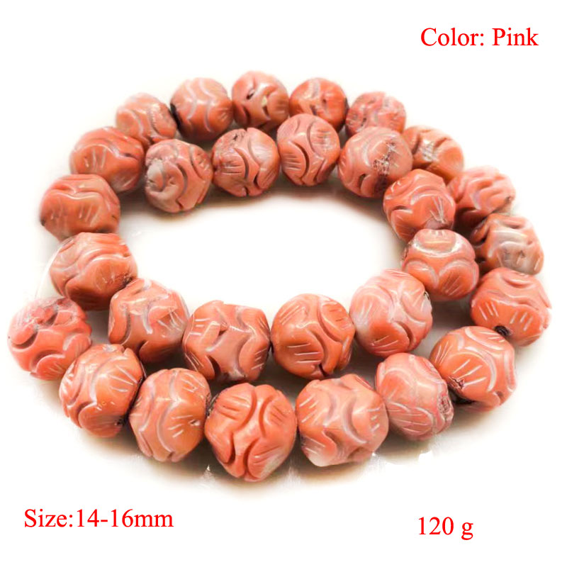 16 inches 14-16mm Pink Lotus Carved Natural Coral Beads Loose Strand